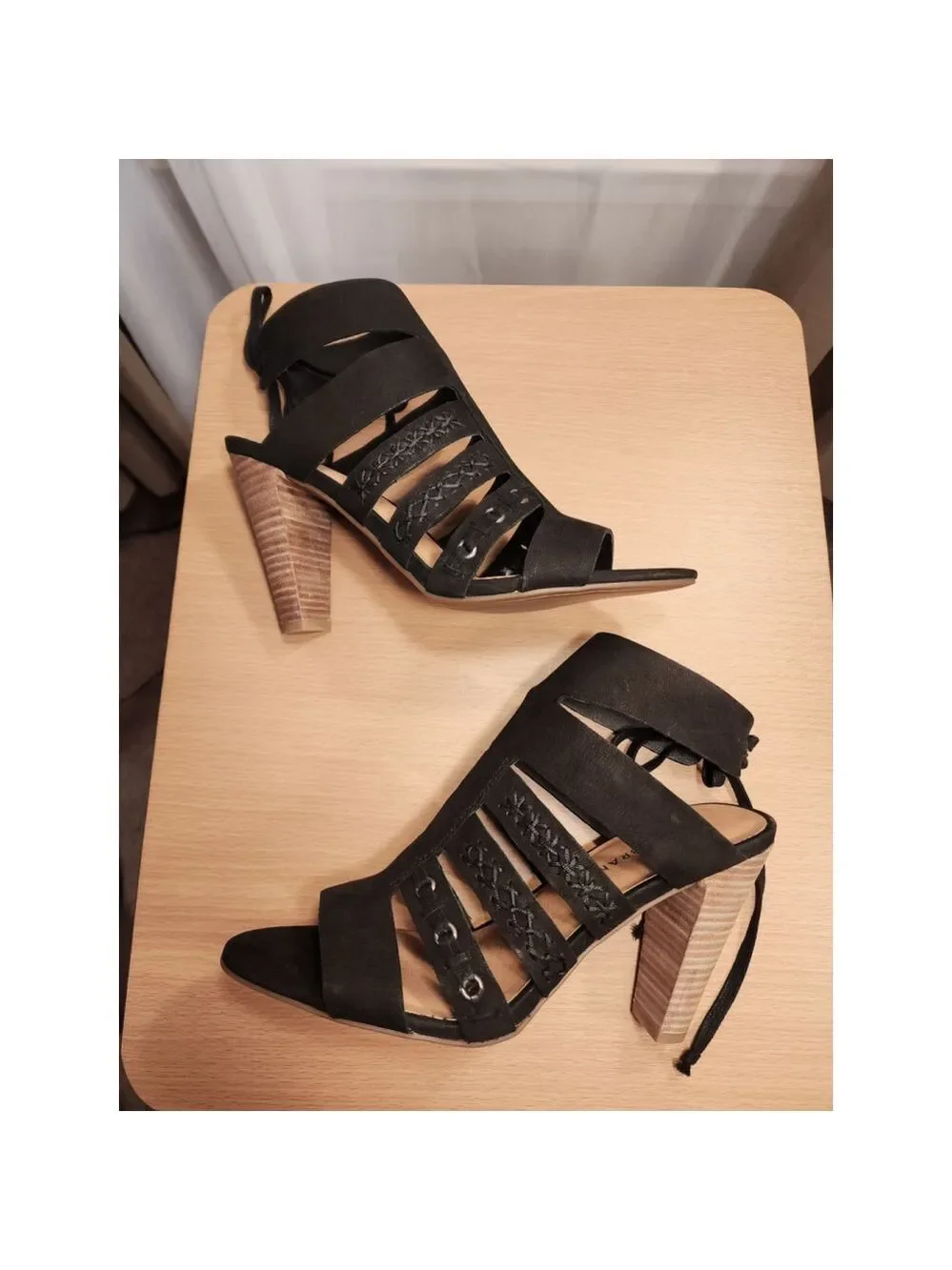 Lucky Brand Suede LEATHER Embroidered Block Heel Sandal Booties sz 9.5 M BLACK